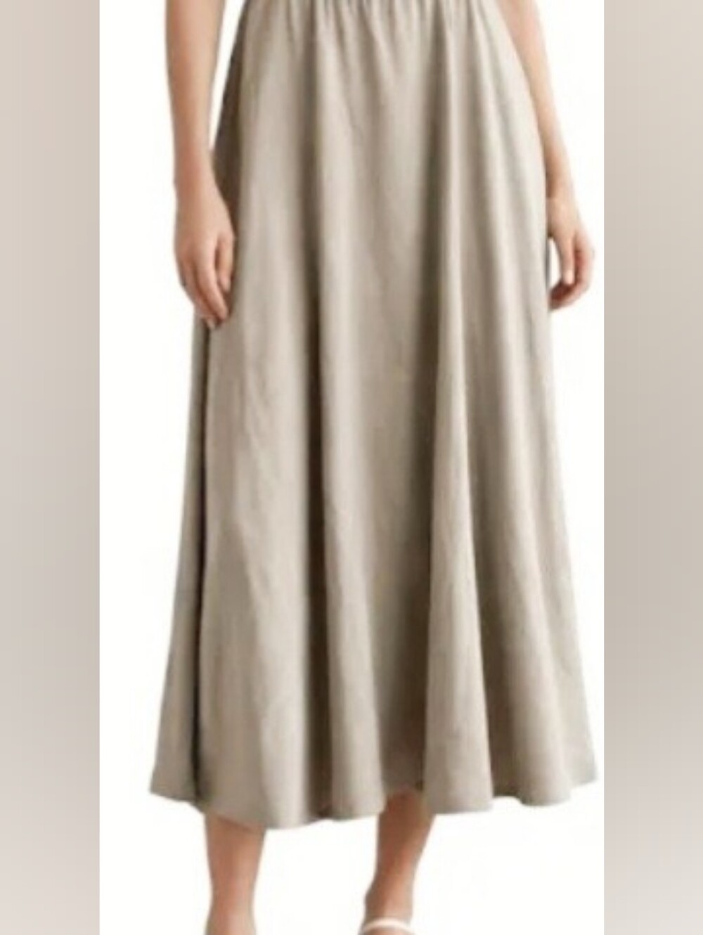 Eileen Fisher Neutral Beige Stretch Silk Midi Skirt. Sz.XL Ink Spot.